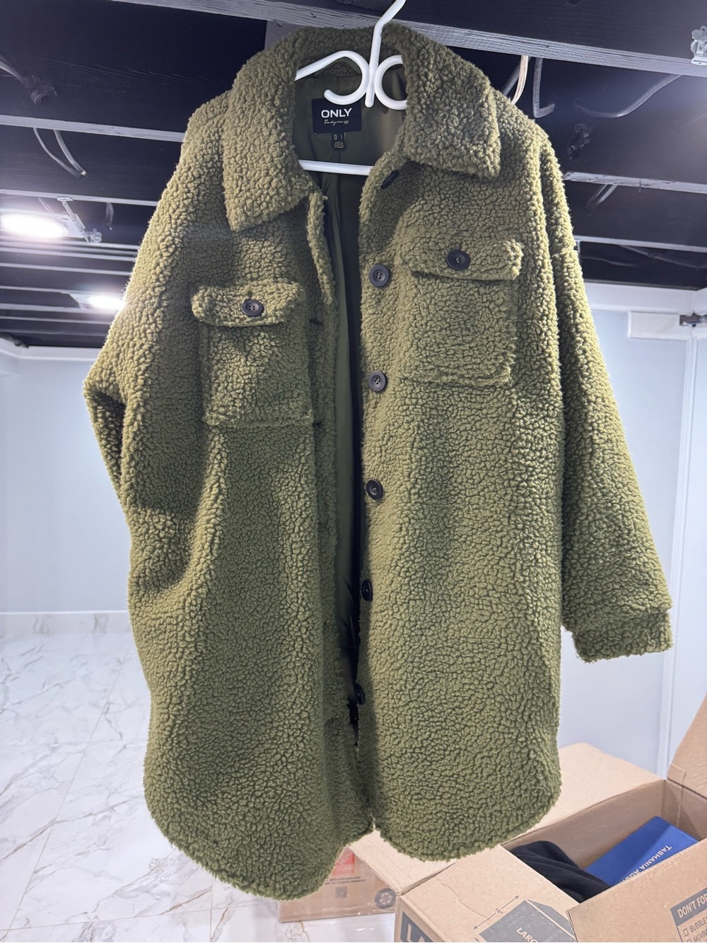 ONLY Olive Green Sherpa Button-Front Jacket